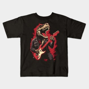 Rock & Roll Music Concert Festival Dinosaur T-rex Guitar Kids T-Shirt